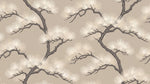 Papier peint panoramique pins - Branches tortueuses aiguilles stylisées répétitif tons beige et gris naturel sur mesure - Design