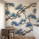 papier peint pins branches tortueuses entrelacees aiguilles eventail tons gris b-3
