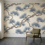 papier peint pins branches tortueuses entrelacees aiguilles eventail tons gris b-4