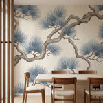 papier peint pins branches tortueuses entrelacees aiguilles eventail tons gris b-HERO-7