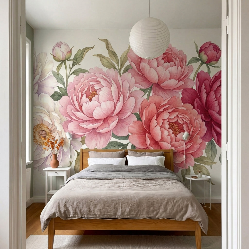 papier peint pivoine rose pivoines delicates degrade blanc nacre corail et borde-8