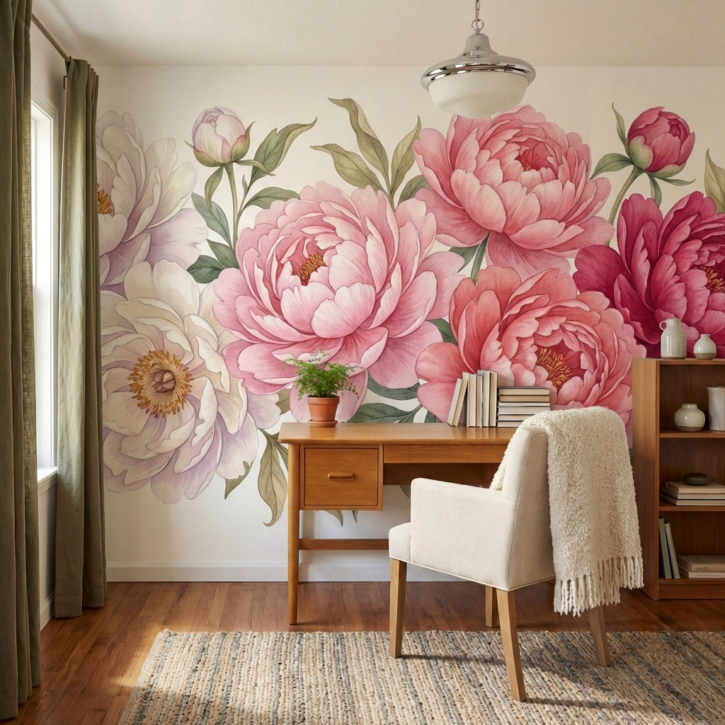papier peint pivoine rose pivoines delicates degrade blanc nacre corail et borde-VARIANTE-8