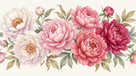 Papier peint panoramique pivoine rose - Pivoines délicates dégradé blanc nacré corail et bordeaux feuillage vert sauge sur mesure - Design
