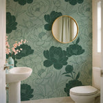 papier peint pivoines fleurs tracees stylisees feuillage ornemental fond vert sa-VARIANTE-10