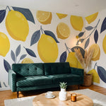 papier peint pour chambre adulte citrons branches feuillage botanique tons jaune-10
