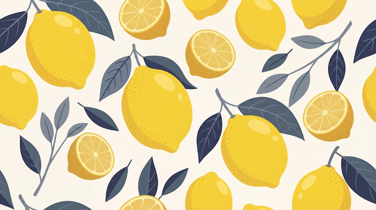 Papier peint panoramique nature - Citrons branches feuillage botanique tons jaune vif et gris ardoise sur mesure - Design