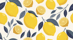 Papier peint panoramique nature - Citrons branches feuillage botanique tons jaune vif et gris ardoise sur mesure - Design