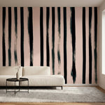 papier peint rose poudre et noir rayures verticales pinceau irregulieres effet p-1