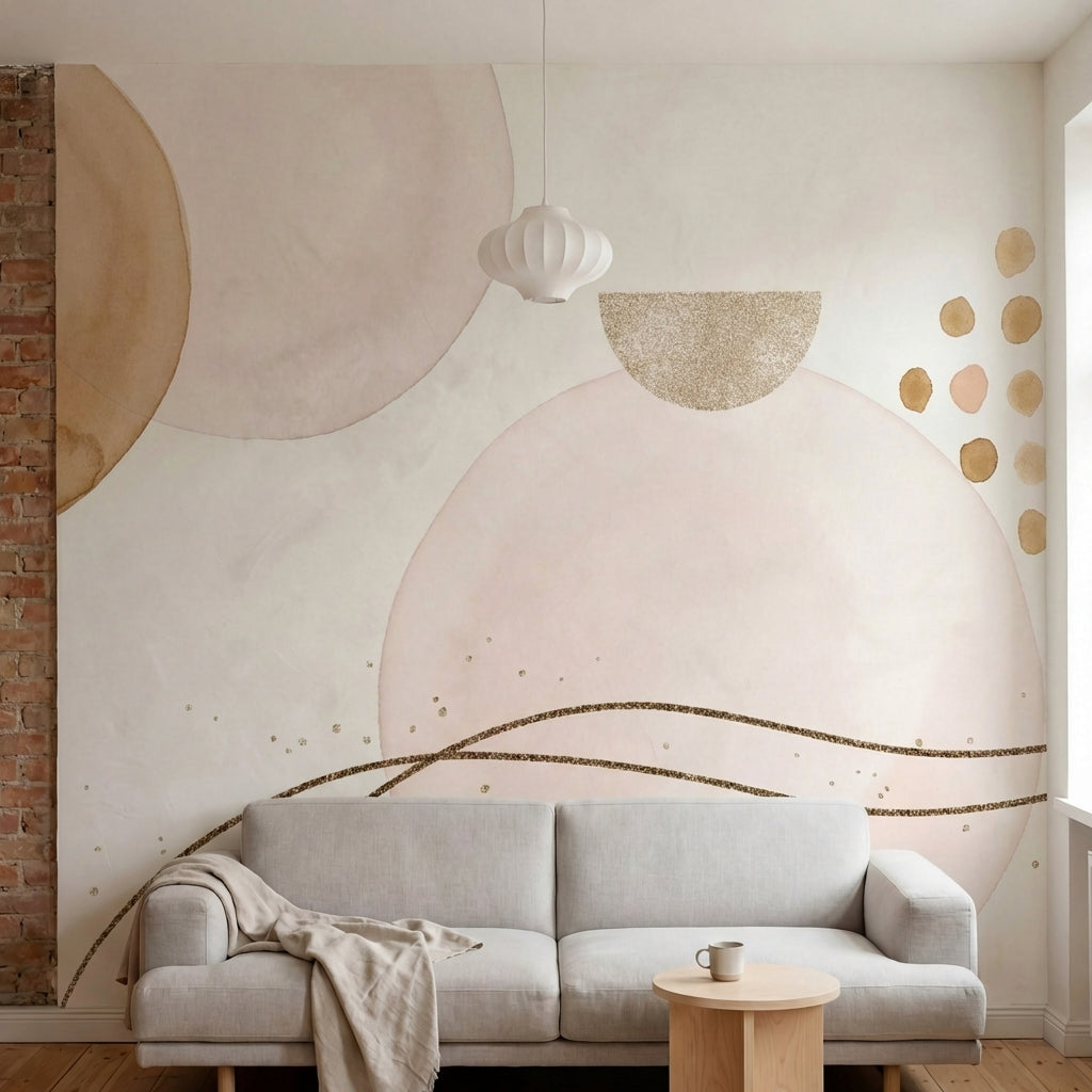 papier peint rose poudre formes geometriques cercles degrades pailletes motifs d-2