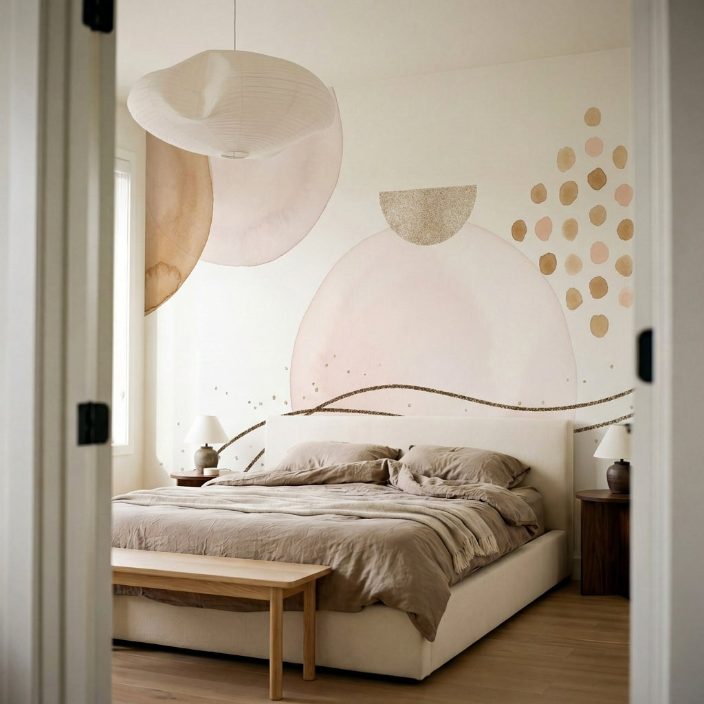 papier peint rose poudre formes geometriques cercles degrades pailletes motifs d-6