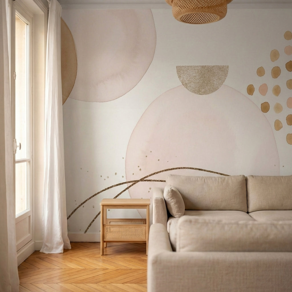 papier peint rose poudre formes geometriques cercles degrades pailletes motifs d-7