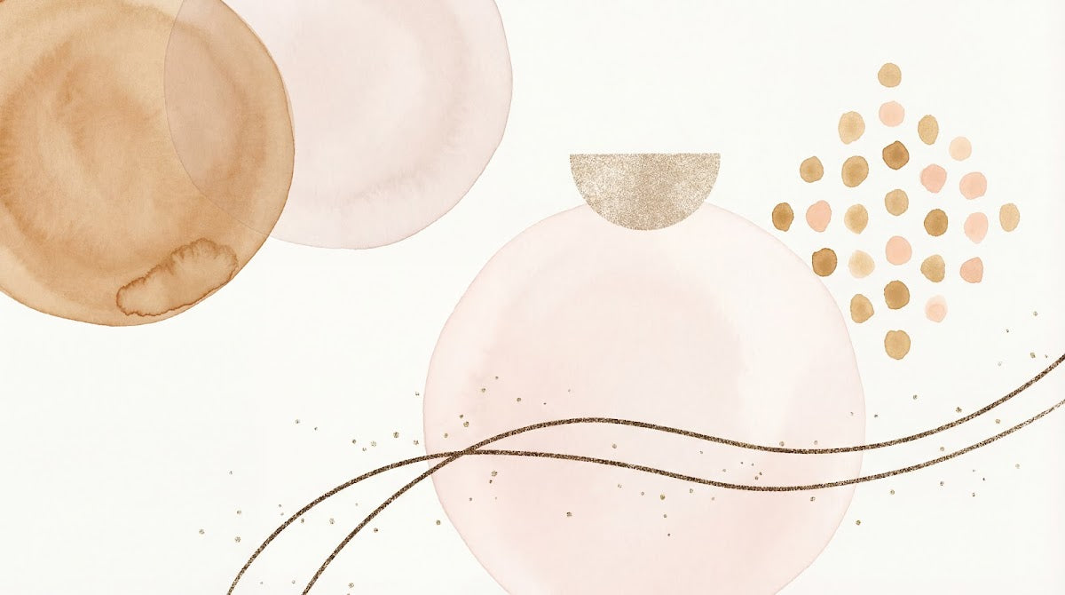 Papier peint panoramique rose poudré - Formes géométriques cercles dégradés pailletés motifs dorés fond beige rosé sur mesure - Design