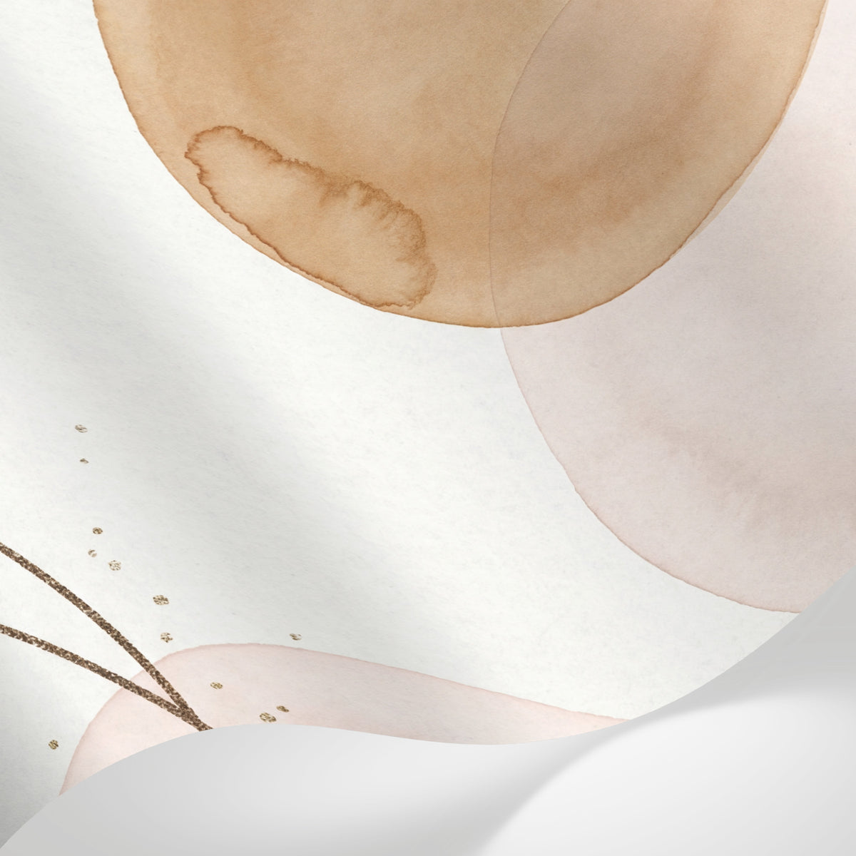 Papier peint panoramique rose poudré - Formes géométriques cercles dégradés pailletés motifs dorés fond beige rosé sur mesure - Matière