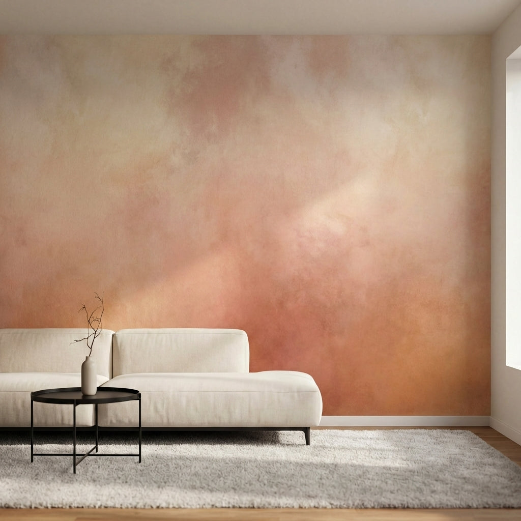 papier peint rose poudre nuages aquarelle superposes degrade rose corail beige e-2