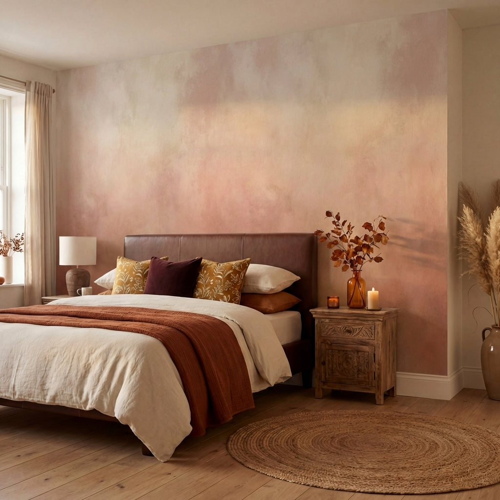 papier peint rose poudre nuages aquarelle superposes degrade rose corail beige e-VARIANTE-10