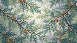 Papier peint panoramique sapin - Branches conifères pommes de pin tons vert sauge beige et brun sur mesure - Design