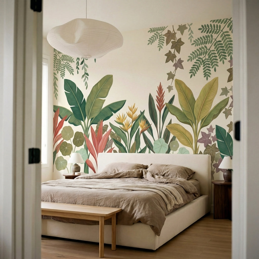 papier peint tropical chic feuillage exotique lianes suspendues palmiers bananie-6