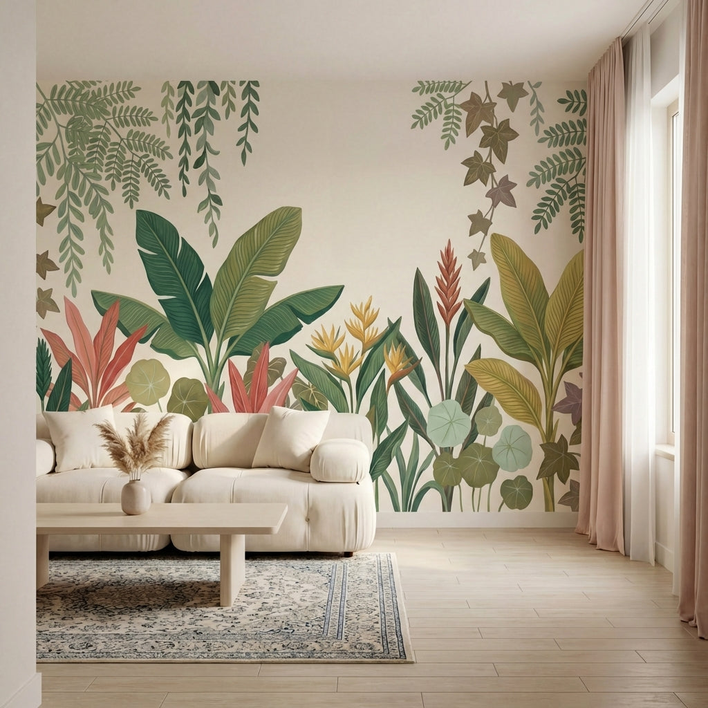 papier peint tropical chic feuillage exotique lianes suspendues palmiers bananie-VARIANTE-7