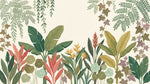 Papier peint panoramique tropical chic - Feuillage exotique lianes suspendues palmiers bananiers fond beige crème sur mesure - Design