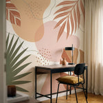 papier peint tropical chic feuilles palmier bananier formes abstraites beige ros-6