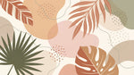 Papier peint panoramique tropical chic - Feuilles palmier bananier formes abstraites beige rosé et terracotta sur mesure - Design