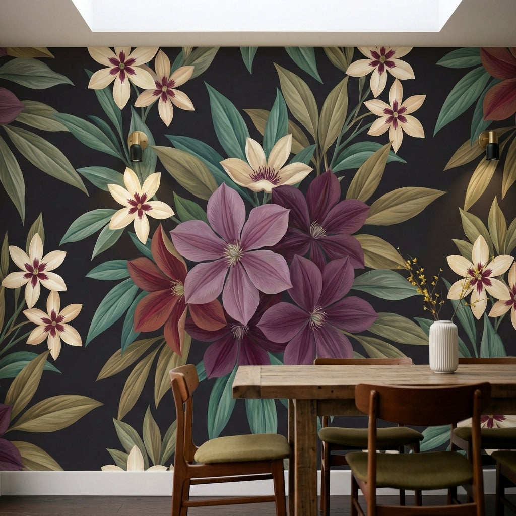 papier peint tropical chic fleurs hibiscus feuillage exotique repetitif fond noi-HERO-9