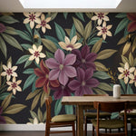 papier peint tropical chic fleurs hibiscus feuillage exotique repetitif fond noi-HERO-9