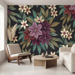 papier peint tropical chic fleurs hibiscus feuillage exotique repetitif fond noi-VARIANTE-9