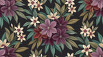 Papier peint panoramique tropical chic - Fleurs hibiscus feuillage exotique répétitif fond noir violet et crème sur mesure - Design