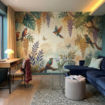 papier peint tropical chic oiseaux exotiques branches florales suspendues tons b-VARIANTE-6