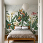 papier peint tropical chic oiseaux paradis arums fleurs exotiques feuillage fond-VARIANTE-10