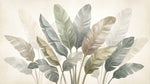 Papier peint panoramique tropical - Feuilles palmier bananier stylisées tons beige taupe et blanc crème sur mesure - Design