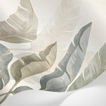 Papier peint panoramique tropical - Feuilles palmier bananier stylisées tons beige taupe et blanc crème sur mesure - Matière