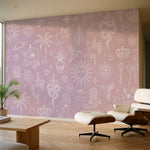 papier peint tropical motifs graphiques blancs feuilles etoiles couronnes fond r-2
