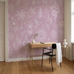 papier peint tropical motifs graphiques blancs feuilles etoiles couronnes fond r-8
