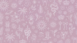 Papier peint panoramique tropical - Motifs graphiques blancs feuilles étoiles couronnes fond rose poudré sur mesure - Design