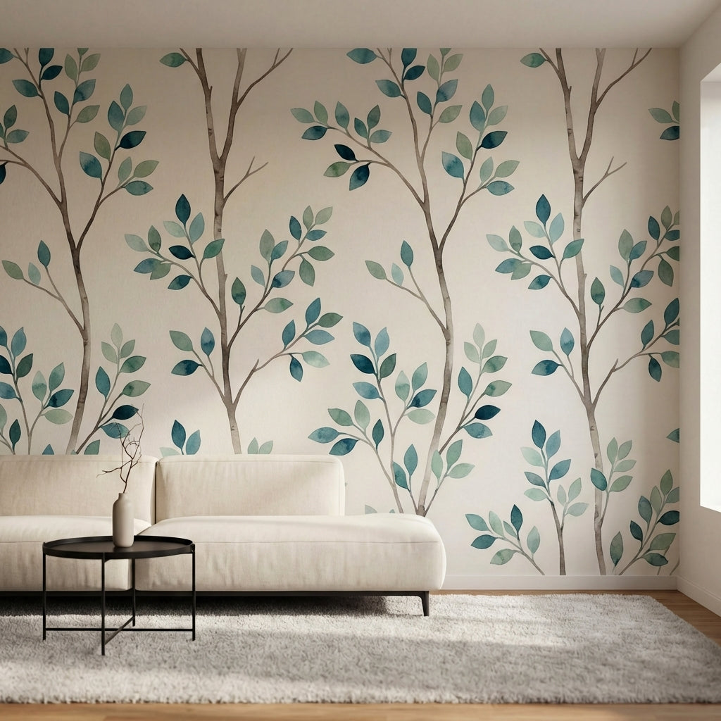 papier peint vegetal scandinave branches delicates feuillage ovale tons beige cr-1