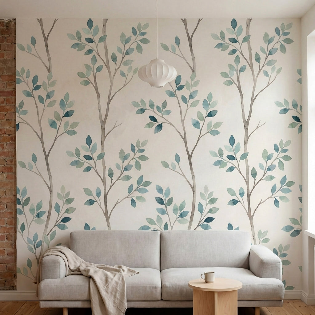 papier peint vegetal scandinave branches delicates feuillage ovale tons beige cr-2