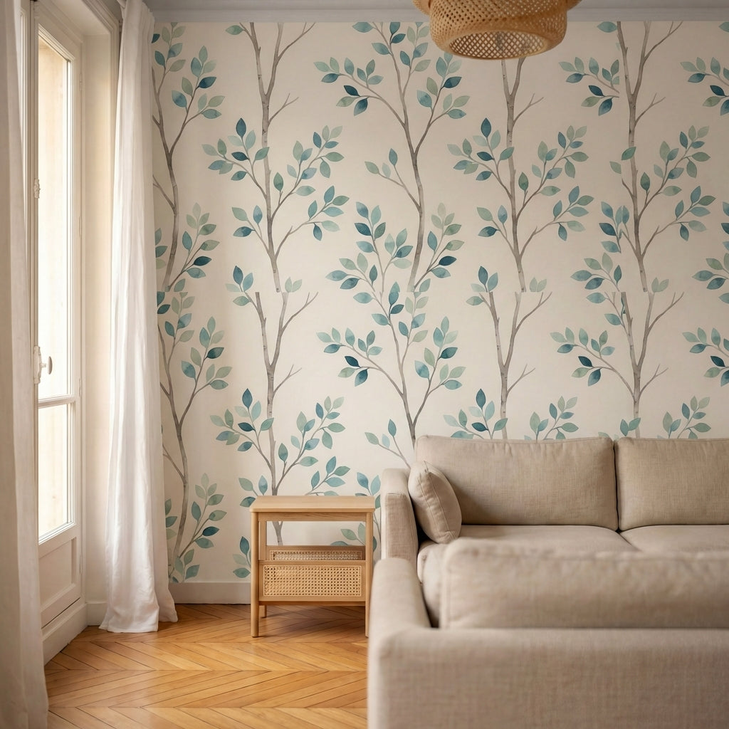 papier peint vegetal scandinave branches delicates feuillage ovale tons beige cr-7