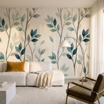 papier peint vegetal vert branches feuillage stylise repetitif tons vert sauge b-6