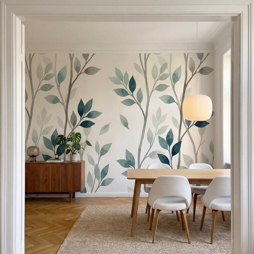 papier peint vegetal vert branches feuillage stylise repetitif tons vert sauge b-VARIANTE-10