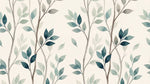 Papier peint panoramique feuillage - Branches feuillage stylisé répétitif tons vert sauge bleu canard fond beige sur mesure - Design