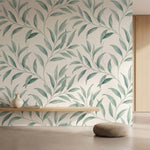 papier peint vegetal vert feuillage lanceole branches ondulantes tons vert sauge-1