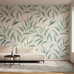 papier peint vegetal vert feuillage lanceole branches ondulantes tons vert sauge-2