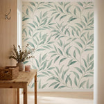 papier peint vegetal vert feuillage lanceole branches ondulantes tons vert sauge-VARIANTE-10