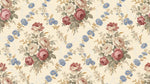 Papier peint panoramique vintage fleurs - Bouquets roses pivoines bleuets fond crème champagne sur mesure - Design
