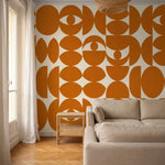 papier peint visage abstrait yeux stylises formes arrondies superposees tons ora-6