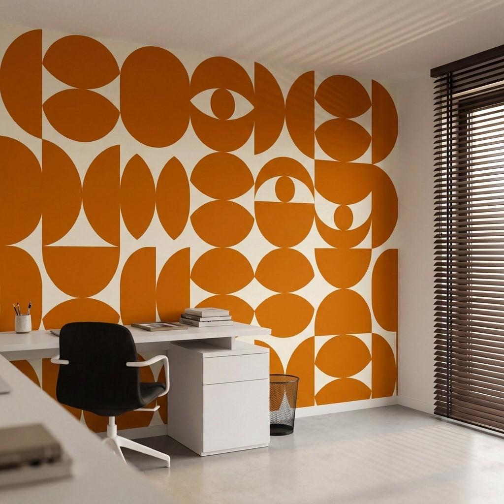 papier peint visage abstrait yeux stylises formes arrondies superposees tons ora-VARIANTE-10