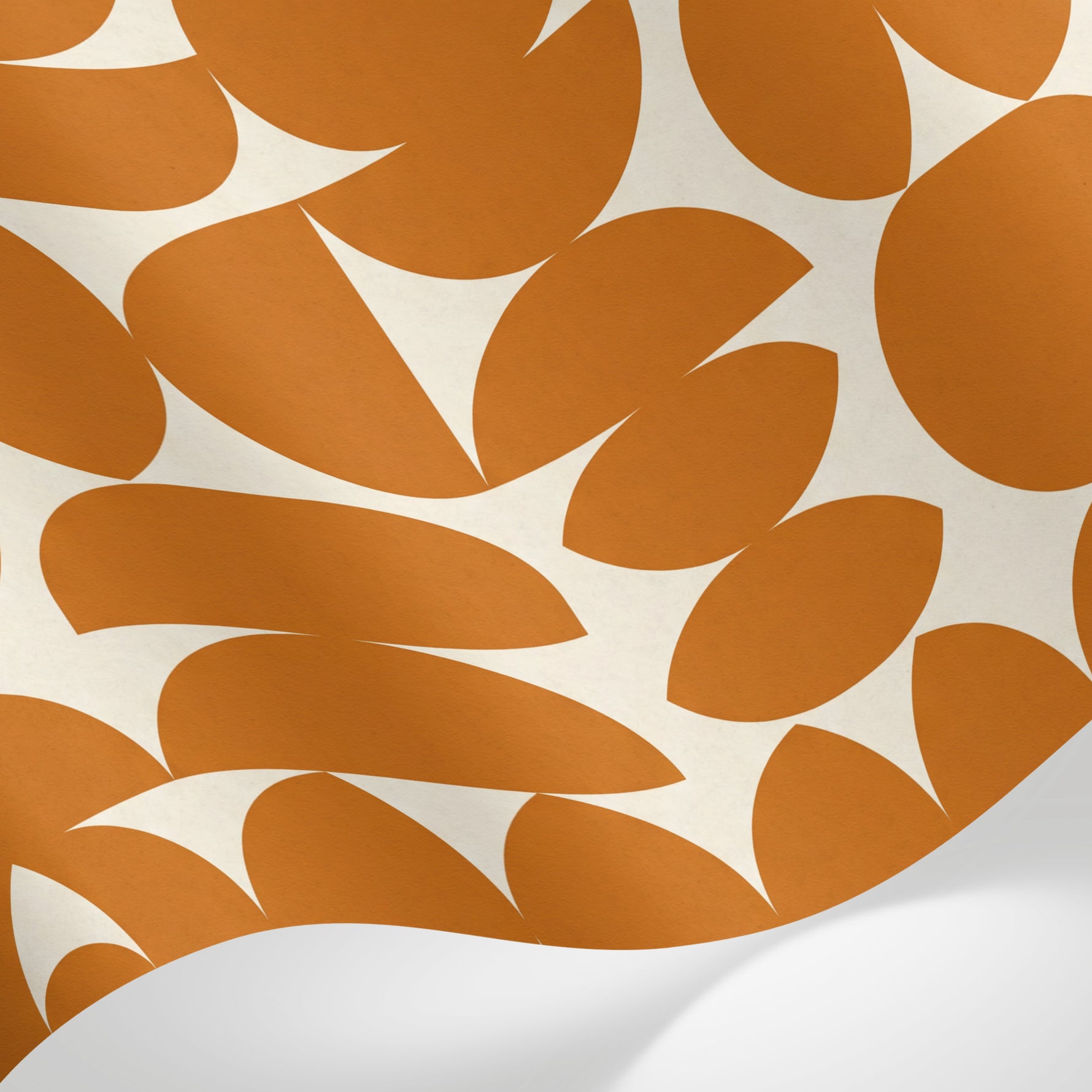 Papier peint panoramique abstrait - Yeux stylisés formes arrondies superposées tons orange terracotta fond beige sur mesure - Matière